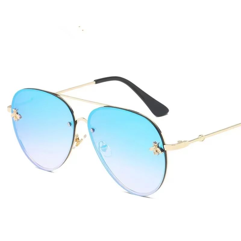 UV400 Luxury Rimless Metal Frame Bee Sunglasses Women Men Vintage Round Oversized Mirror Sun Glasses Brand Designer