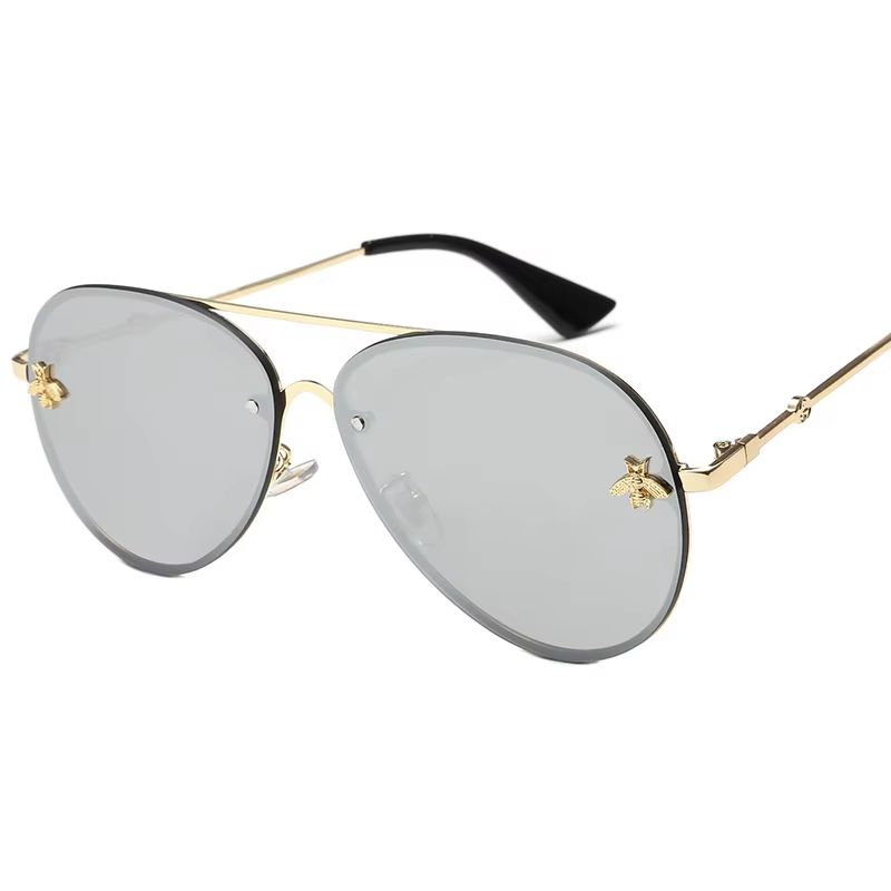 UV400 Luxury Rimless Metal Frame Bee Sunglasses Women Men Vintage Round Oversized Mirror Sun Glasses Brand Designer