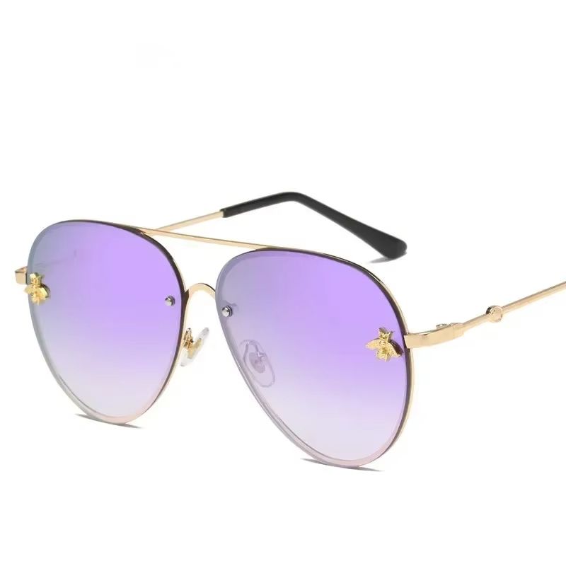 UV400 Luxury Rimless Metal Frame Bee Sunglasses Women Men Vintage Round Oversized Mirror Sun Glasses Brand Designer