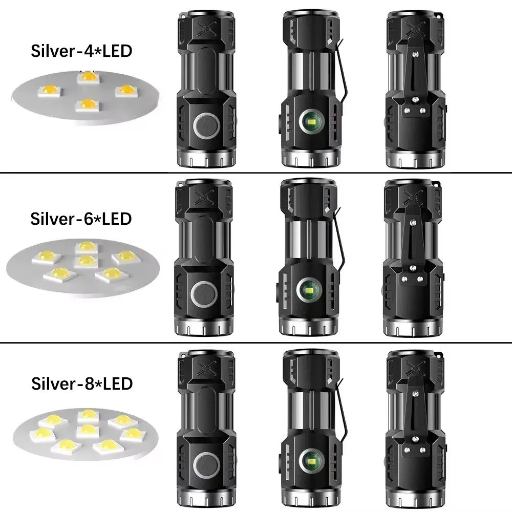 MINI LED Flashlight Rechargeable Camping Light With Side Lights and Lampshade Tail with Magnet Suitable for Exploring, Camping