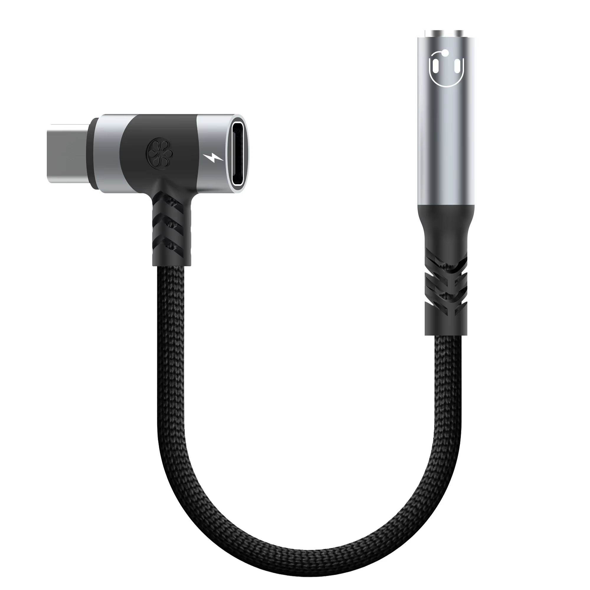 USB C to 3.5mm earphones and charger adapter 2-in-1 C-type to Aux microphone jack, with PD 100W fast charging encryption dongle.