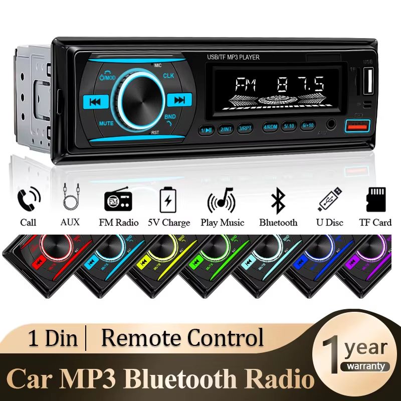 Hippcron 1din Car Radio Stereo Multimedia MP3 Player Stereos For Car Universal With Bluetooth FM 12V ISO Power Aux Input USB