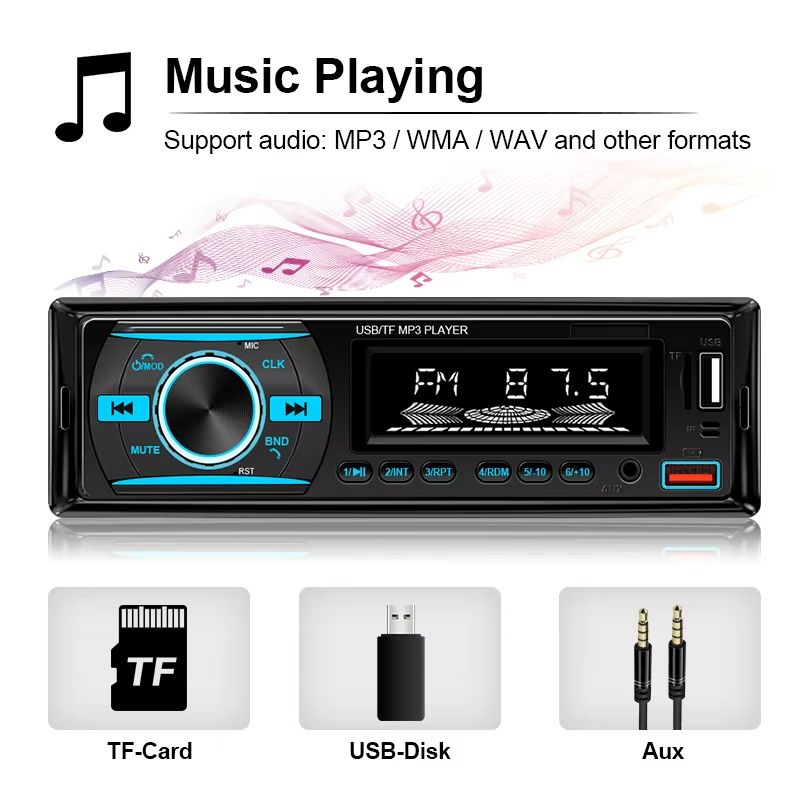 Hippcron 1din Car Radio Stereo Multimedia MP3 Player Stereos For Car Universal With Bluetooth FM 12V ISO Power Aux Input USB