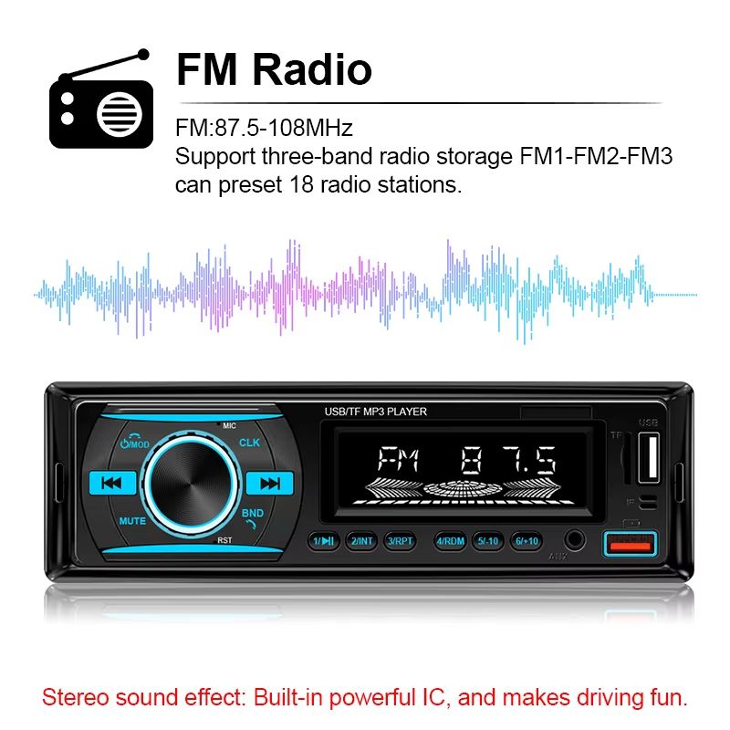 Hippcron 1din Car Radio Stereo Multimedia MP3 Player Stereos For Car Universal With Bluetooth FM 12V ISO Power Aux Input USB