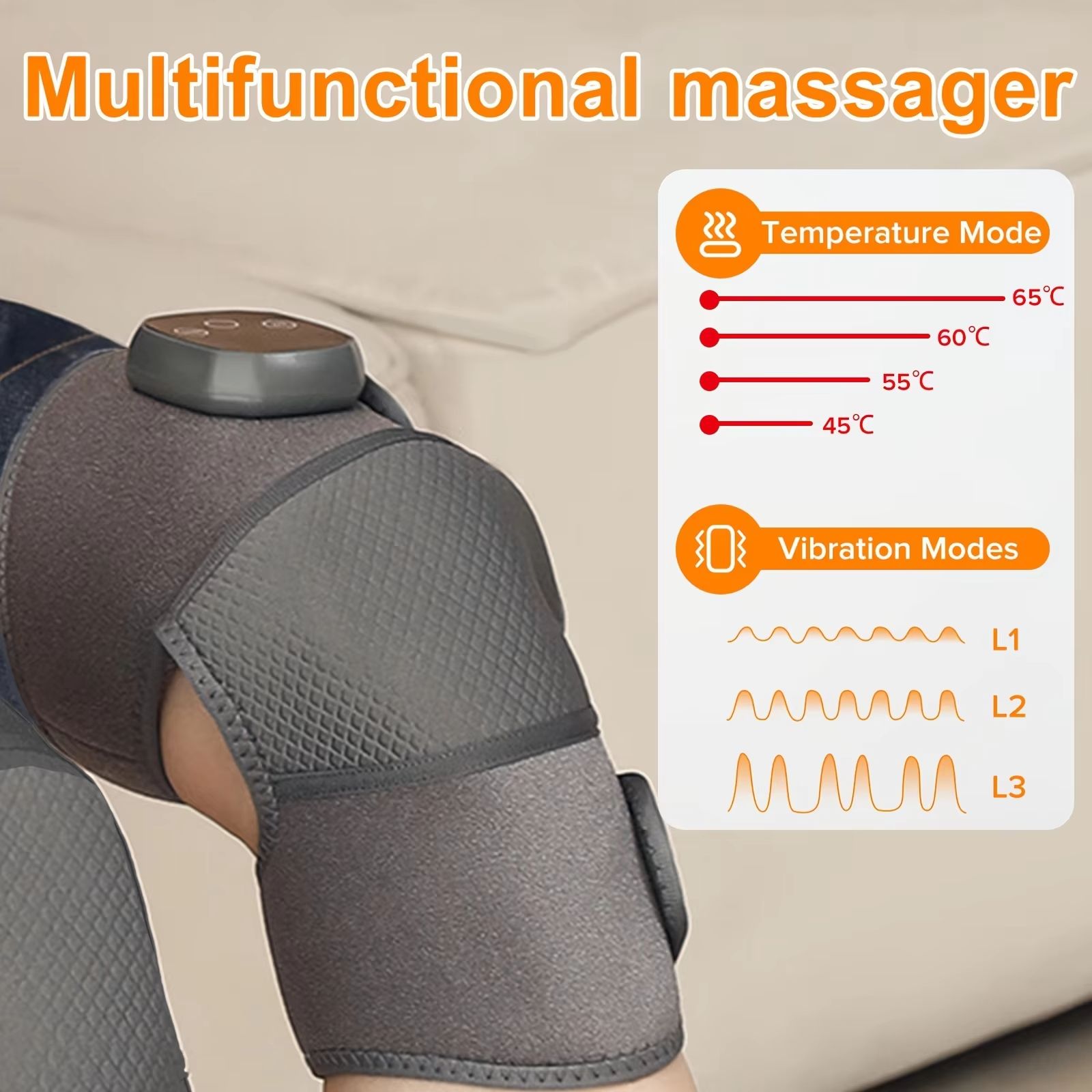 Adjustable Heat and Vibration Knee & Leg Massager - USB Rechargeable Ideal for Knees Shoulders Elbows - Versatile