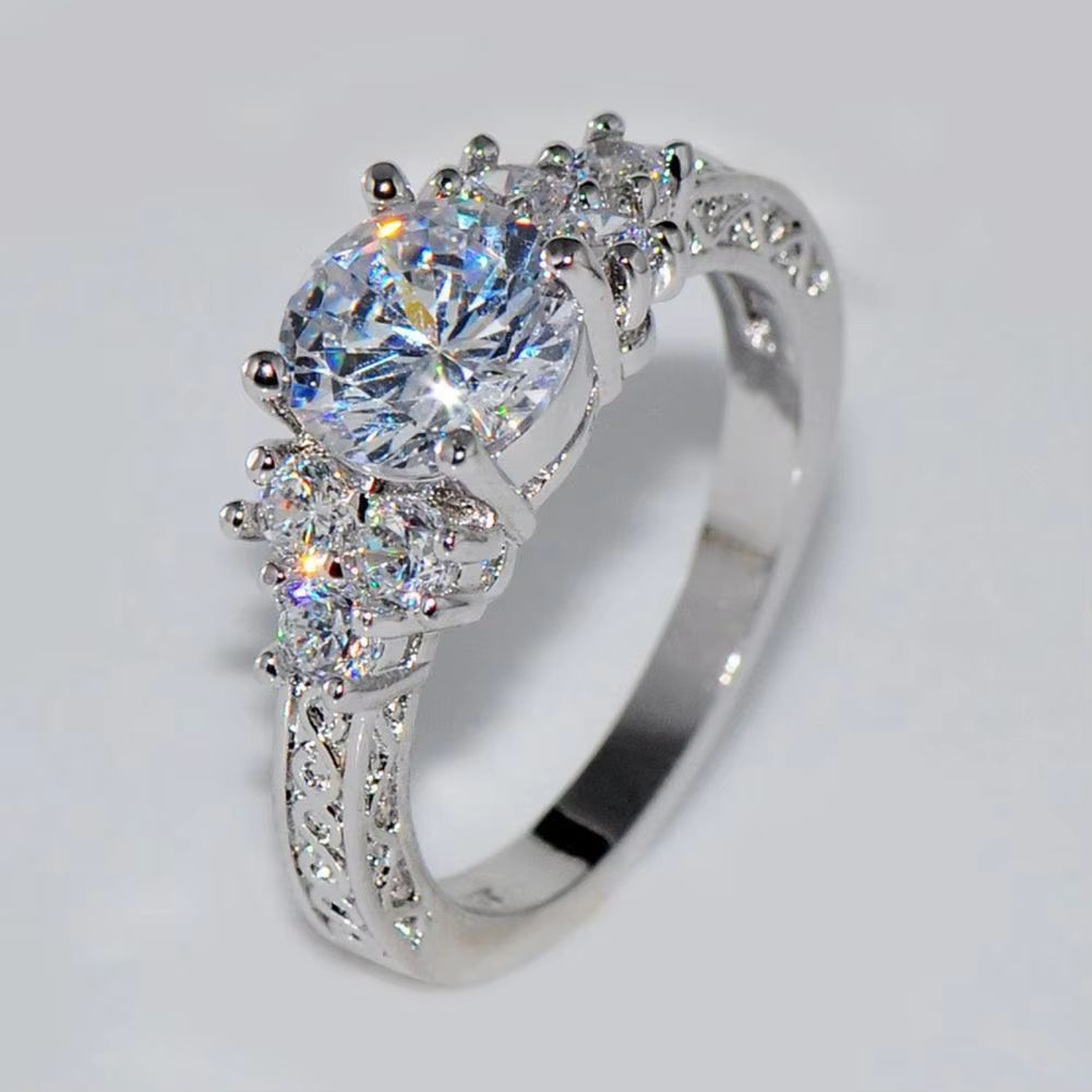 Luxury Cubic Zirconia Inlaid Women Engagement Wedding Party Ring Jewelry Fashion White Zircon Stones Ring Anniversary Bridal Gif