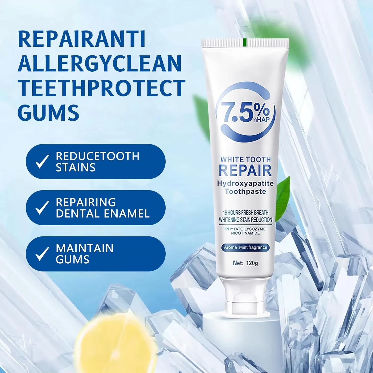 120g Whitening Toothpaste Hydroxyapatite Protect Gum Health Remove Plaque Stains Fresh Bad Breath Deep Clean Brightening Tooth