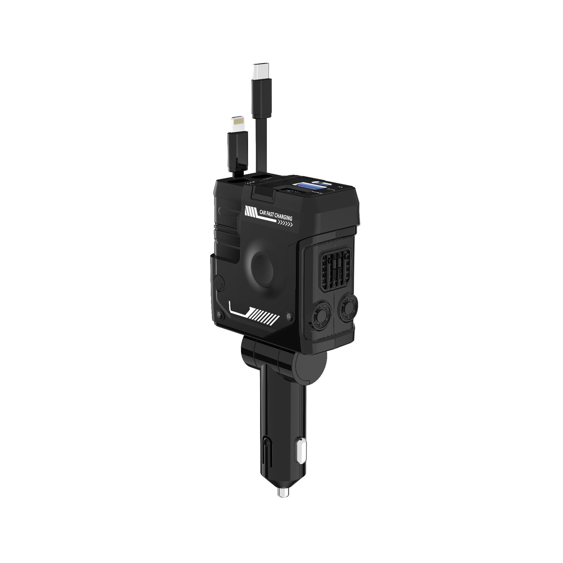 120W Car Charger, 4-in-1 Retractable Cigarette Lighter Adapter with USB Type C Fast Charging Cable for iPhone & Android Devices