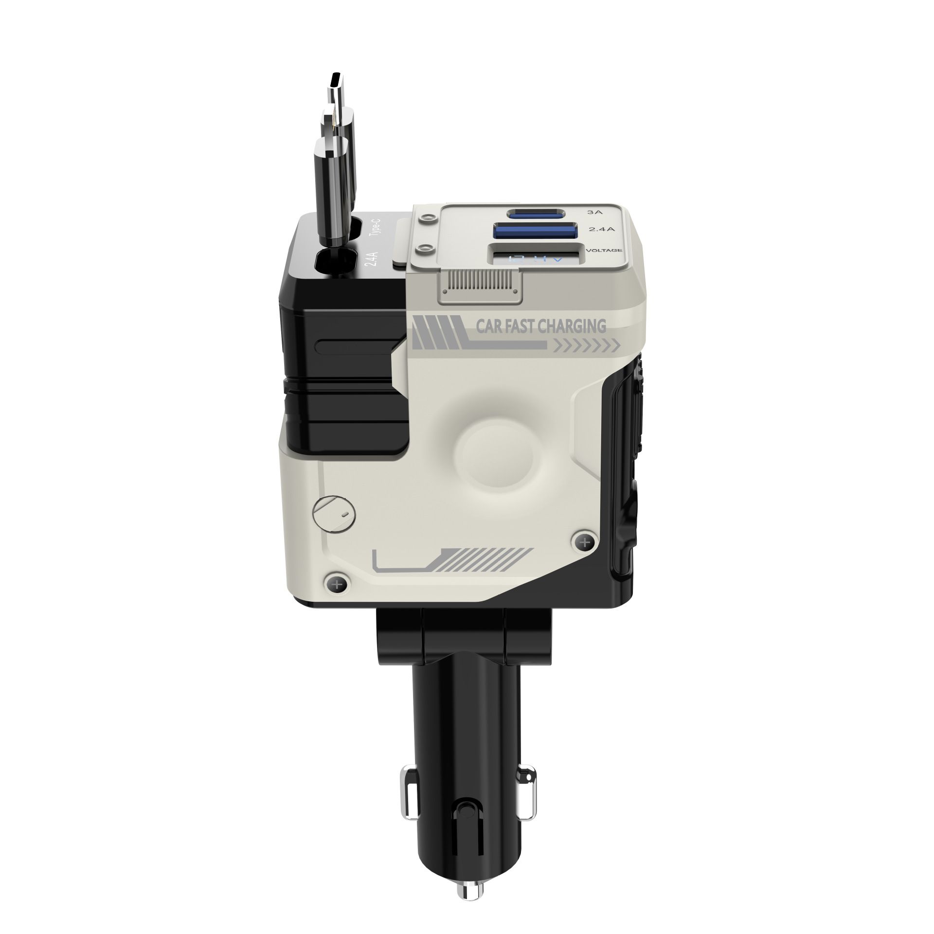 120W Car Charger, 4-in-1 Retractable Cigarette Lighter Adapter with USB Type C Fast Charging Cable for iPhone & Android Devices