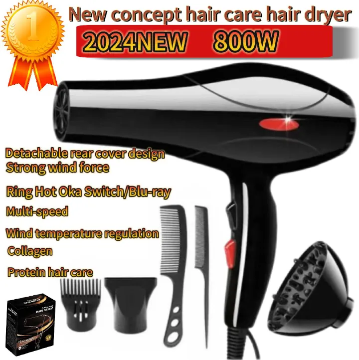 Hair Dryers 800 W Super Wind Speed 3 Speed and 2 Temperature Settings - Includes 3 Styling Nozzles and 2 Comb Accessories Multifunctional Hairstyles