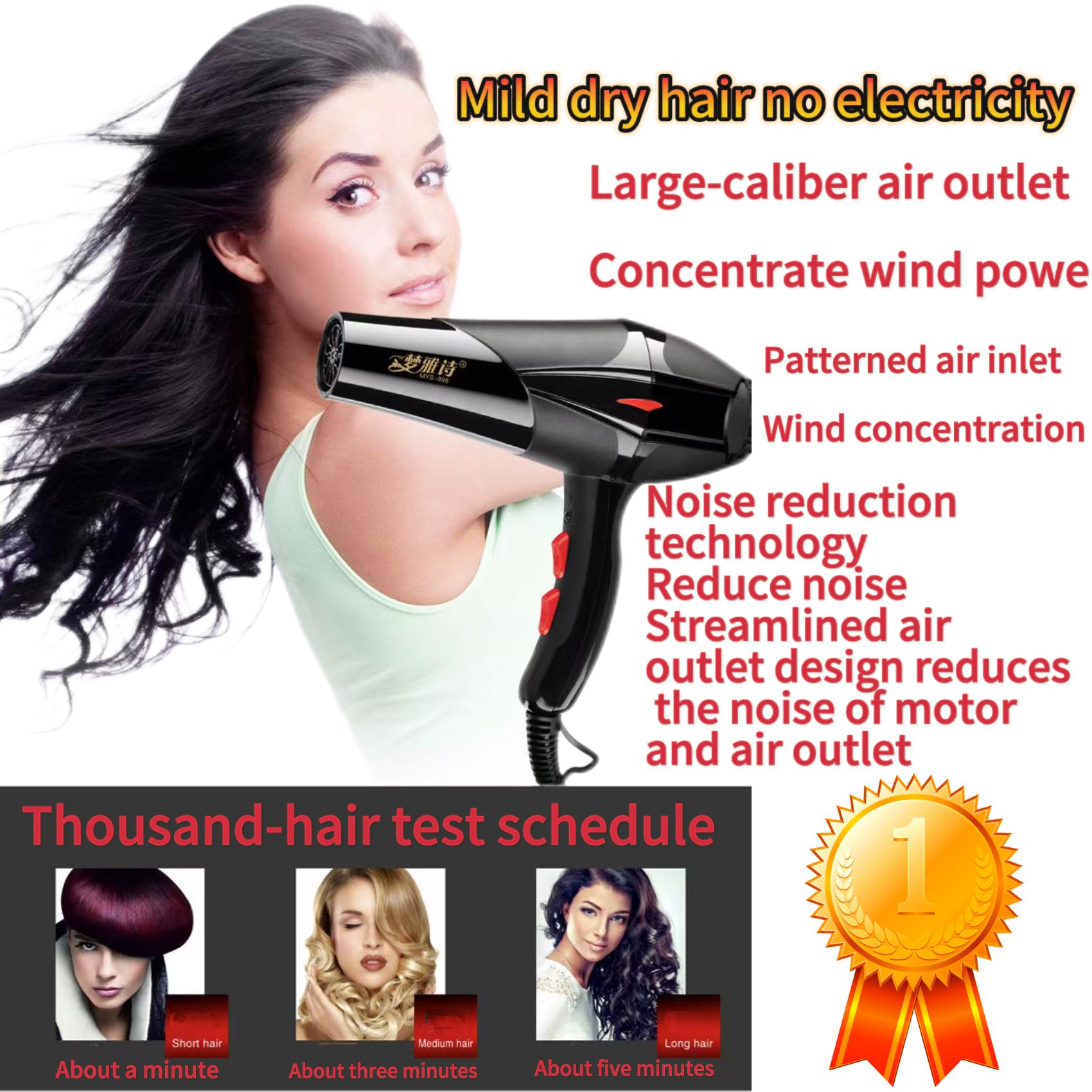Hair Dryers 800 W Super Wind Speed 3 Speed and 2 Temperature Settings - Includes 3 Styling Nozzles and 2 Comb Accessories Multifunctional Hairstyles