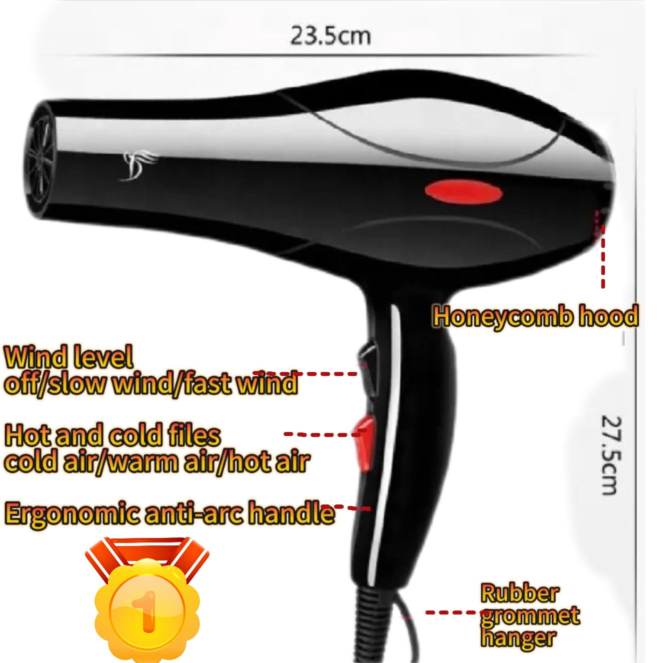 Hair Dryers 800 W Super Wind Speed 3 Speed and 2 Temperature Settings - Includes 3 Styling Nozzles and 2 Comb Accessories Multifunctional Hairstyles