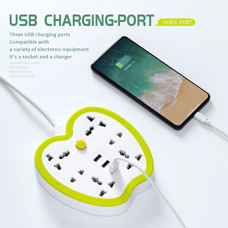 6 Hole Power Strip Power Socket USB Charger Plug Multi-Function Adapter Creative Fruit Extension Socket + 3 USB 10A Fast Charging UK Electricity Protector Outlets Socket Shock Prevention Device
