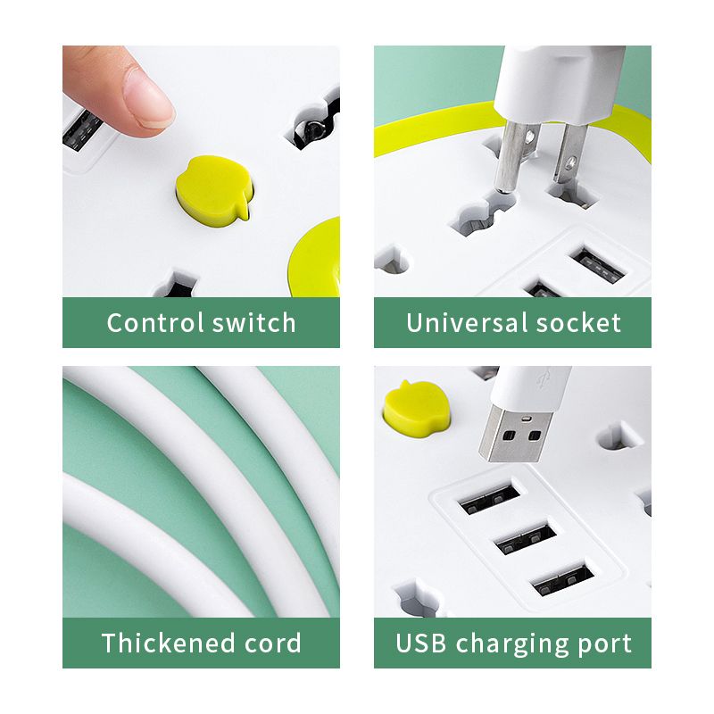 6 Hole Power Strip Power Socket USB Charger Plug Multi-Function Adapter Creative Fruit Extension Socket + 3 USB 10A Fast Charging UK Electricity Protector Outlets Socket Shock Prevention Device