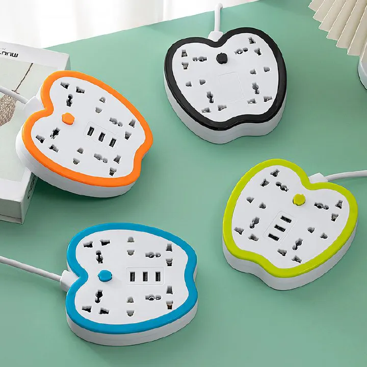 6 Hole Power Strip Power Socket USB Charger Plug Multi-Function Adapter Creative Fruit Extension Socket + 3 USB 10A Fast Charging UK Electricity Protector Outlets Socket Shock Prevention Device