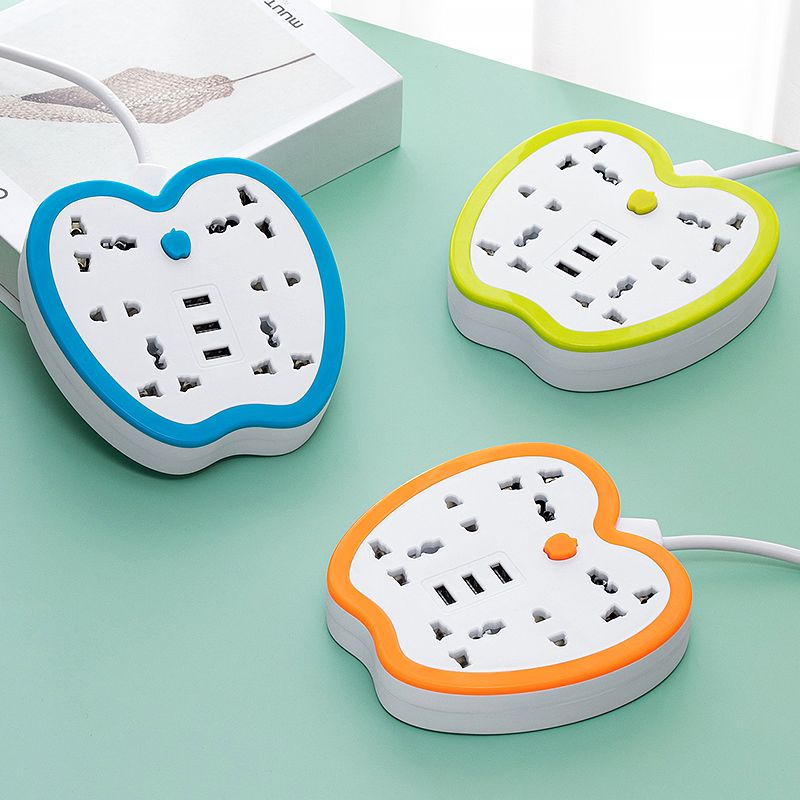 6 Hole Power Strip Power Socket USB Charger Plug Multi-Function Adapter Creative Fruit Extension Socket + 3 USB 10A Fast Charging UK Electricity Protector Outlets Socket Shock Prevention Device