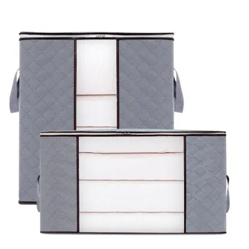 Gray Single or 2 Piece Set Quilt Foldable Portable Large Storage Bag Non-Woven Oversized Organizer Moisture Proof Luggage Duvet Cloth Storage Bag Suitcase Bag Box