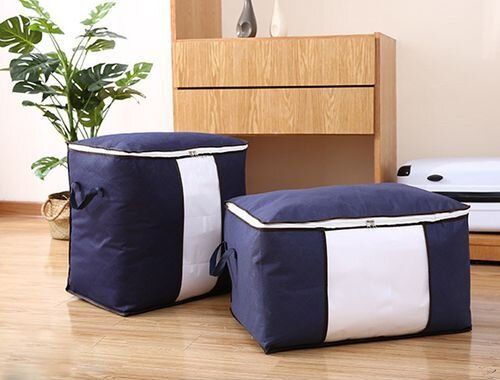 Navy Single or 2 Piece Set Quilt Foldable Portable Large Storage Bag Non-Woven Oversized Organizer Moisture Proof Luggage Duvet Cloth Storage Bag Suitcase Bag Box