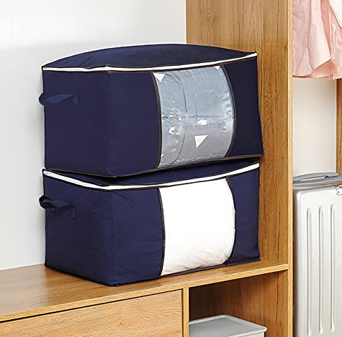 Navy Single or 2 Piece Set Quilt Foldable Portable Large Storage Bag Non-Woven Oversized Organizer Moisture Proof Luggage Duvet Cloth Storage Bag Suitcase Bag Box