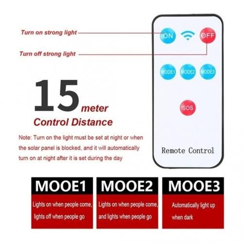 New Solar Light PIR Motion Sensor Garden Outdoor LED Lighting Waterproof Smart Remote Control Light Solar Street Lamp - 3 Lighting Modes