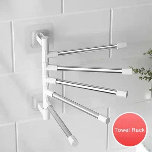 5 Bar rotatable cloth hanger towel  Towel Holders wall hanging towel bar toilet rack Storage Rack Organizer Multi-Layer Hanging Bar Restroom Hanging Folding Bathroom Towel Bathroom Shelf