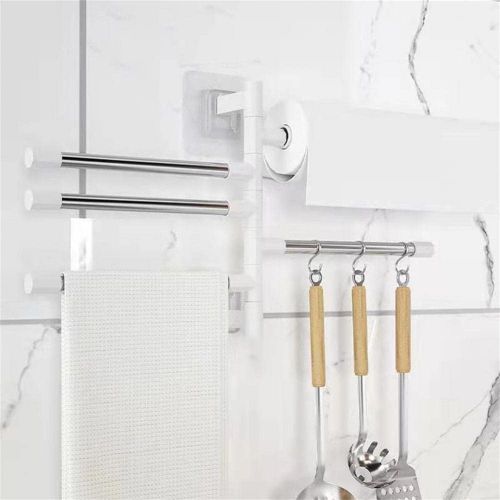 5 Bar rotatable cloth hanger towel  Towel Holders wall hanging towel bar toilet rack Storage Rack Organizer Multi-Layer Hanging Bar Restroom Hanging Folding Bathroom Towel Bathroom Shelf