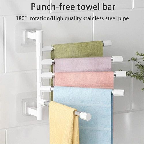 5 Bar rotatable cloth hanger towel  Towel Holders wall hanging towel bar toilet rack Storage Rack Organizer Multi-Layer Hanging Bar Restroom Hanging Folding Bathroom Towel Bathroom Shelf