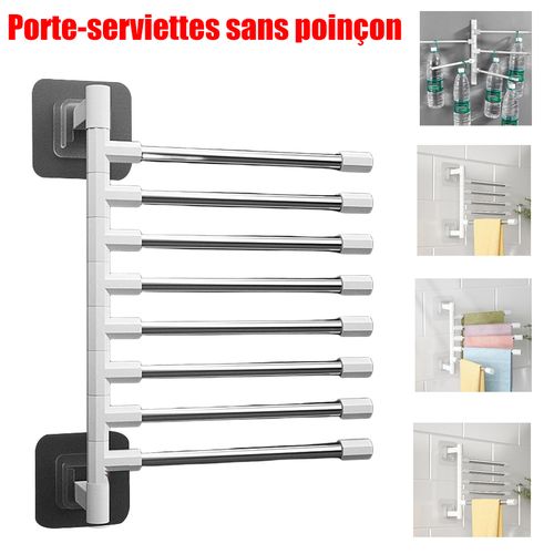5 Bar rotatable cloth hanger towel  Towel Holders wall hanging towel bar toilet rack Storage Rack Organizer Multi-Layer Hanging Bar Restroom Hanging Folding Bathroom Towel Bathroom Shelf