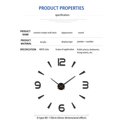 No Punch Living Room Wall Clock DIY 3D Personalized Acrylic Clock Simple Living Room Bedroom Decorative Clock Home Decor Mirror Art Design Creative DIY Wall Clock 3D Stickers Office Decorative Clock