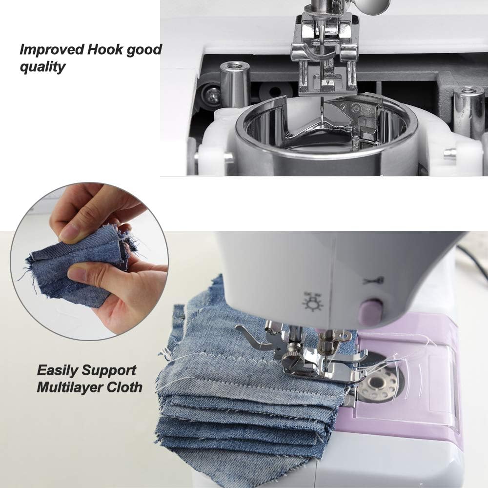 Home Sewing Machine 12 Needle Portable Mini Electric Sewing Machine Foot Pedal Dual Thread Ironing Presser Beginner 12 Built-in Stitches 2 Speed, Light, Storage Drawer,expansion table-UK plug