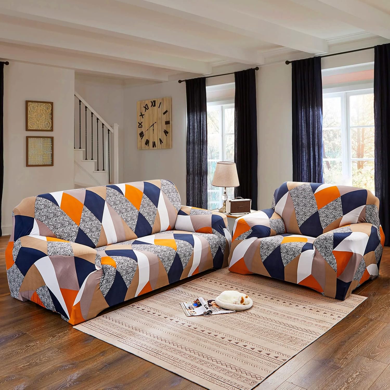 Printed pattern Stretch sofa cover Soft with elastic for children Furniture protection sofa cover Single Double Triple 1 seater/2 seater/3 seater Polyester spandex fabric With free pillowcase.