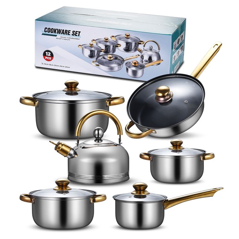 12PCS Non-Stick Kitchen Cookware Cookware Set with Frying Pan Pan (6 Pots + 6 Lids) + 1PC 16CM Milk Pan +18CM Saucepan +20CM Saucepan +24CM Saucepan + 24CM Non-Stick Frying Pan + 3L Pot