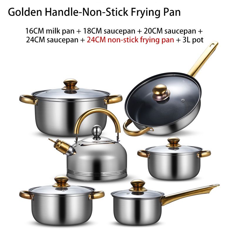 12PCS Non-Stick Kitchen Cookware Cookware Set with Frying Pan Pan (6 Pots + 6 Lids) + 1PC 16CM Milk Pan +18CM Saucepan +20CM Saucepan +24CM Saucepan + 24CM Non-Stick Frying Pan + 3L Pot