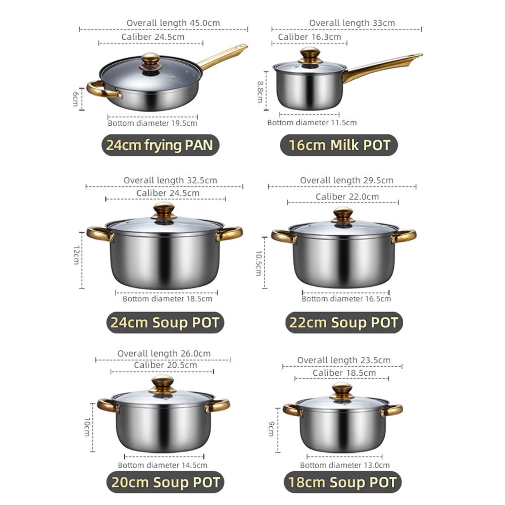 12PCS Non-Stick Kitchen Cookware Cookware Set with Frying Pan Pan (6 Pots + 6 Lids) + 1PC 16CM Milk Pan +18CM Saucepan +20CM Saucepan +24CM Saucepan + 24CM Non-Stick Frying Pan + 3L Pot
