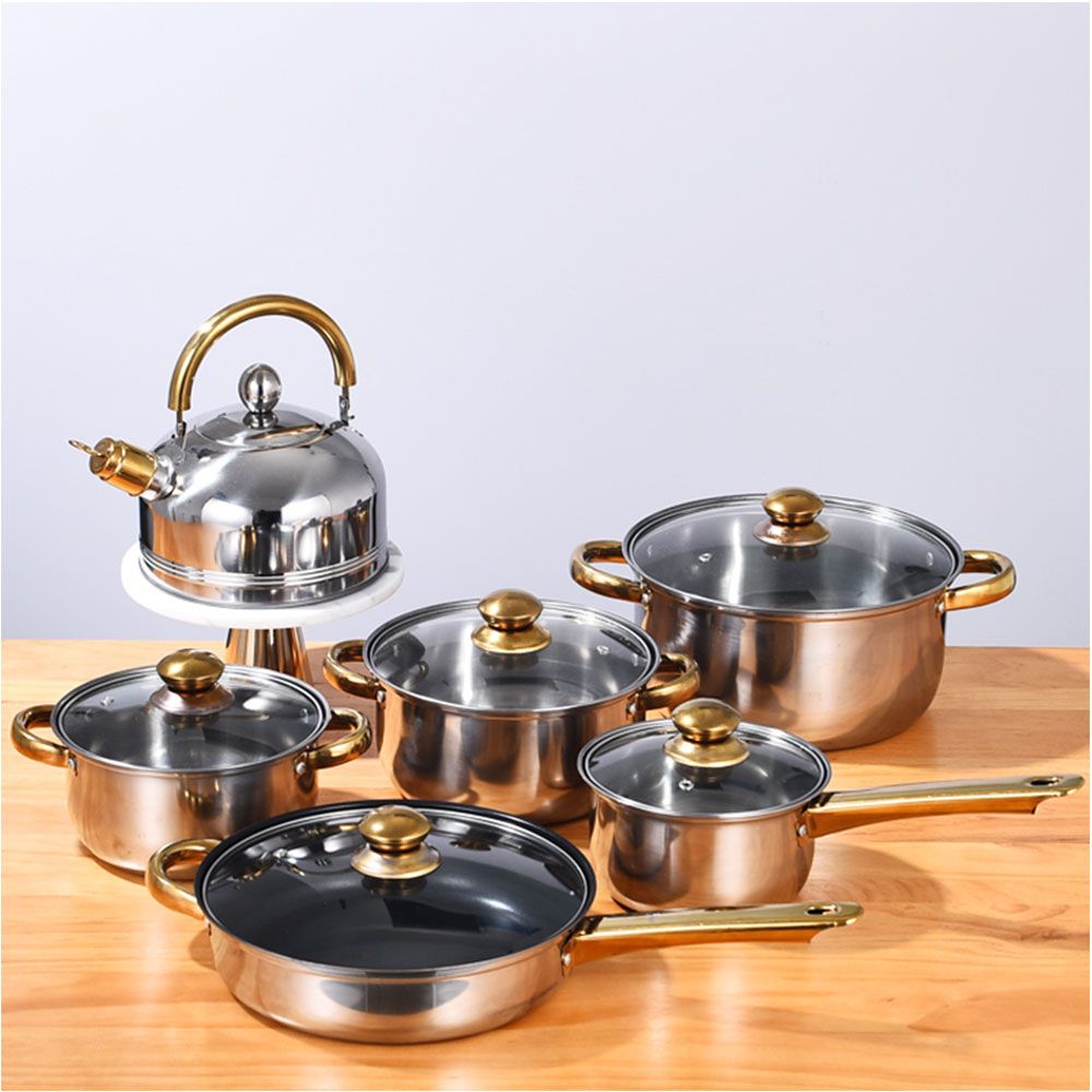 12PCS Non-Stick Kitchen Cookware Cookware Set with Frying Pan Pan (6 Pots + 6 Lids) + 1PC 16CM Milk Pan +18CM Saucepan +20CM Saucepan +24CM Saucepan + 24CM Non-Stick Frying Pan + 3L Pot