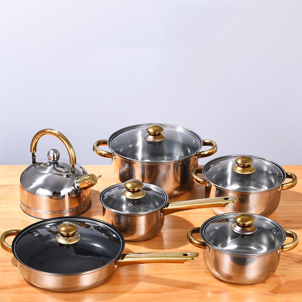 12PCS Non-Stick Kitchen Cookware Cookware Set with Frying Pan Pan (6 Pots + 6 Lids) + 1PC 16CM Milk Pan +18CM Saucepan +20CM Saucepan +24CM Saucepan + 24CM Non-Stick Frying Pan + 3L Pot