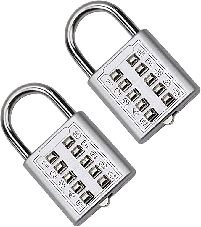 Large 10-digit Keypad & Large 4-digit Knob Combination Outdoor Waterproof Padlock For School,Luggage,Locker,Fence,Toolbox,Door Mini Combination Anti-theft Padlock Hasp (Black & Silver)
