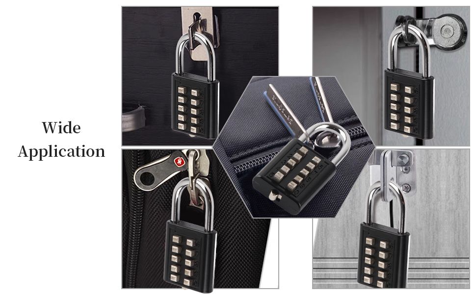 Large 10-digit Keypad & Large 4-digit Knob Combination Outdoor Waterproof Padlock For School,Luggage,Locker,Fence,Toolbox,Door Mini Combination Anti-theft Padlock Hasp (Black & Silver)