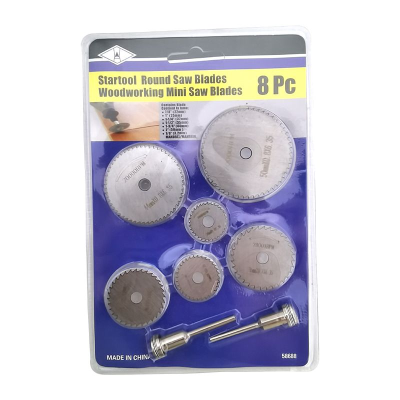 8 Pcs Saw Blade Set 5cm+4.4cm+3.5cm+3.2cm+2.5cm+2.2cm Saw Blade + 2 Connecting Rods Micro Electric Grinder Hammer/Hand Drill Accessory Universal Circular Slicing Set Professional and Private Use