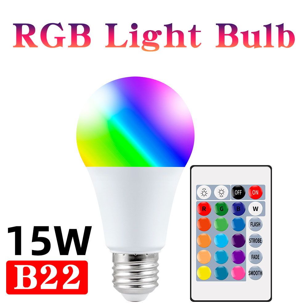 3 Sizes 10W/15W/20W-B22 RGB LED Bulb Discolouration and White Dimmable, Smart, with Remote Control Lighting 16 RGB Colours + Daylight White