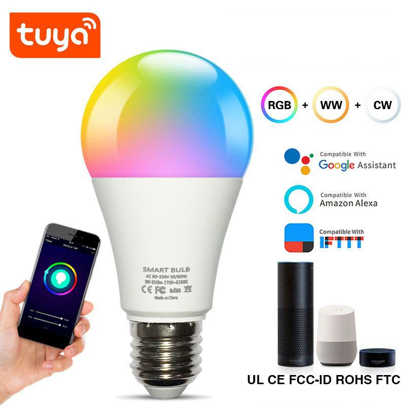 2 Sizes 9W/15W-16 million colours LED RGB bulb B22 Indoor Lighting WiFi Wi-Fi and Bluetooth bulb Multi-colour adjustable Smartlife app control, compatible with TUYA APP (smartlife), Alexa, Google Home