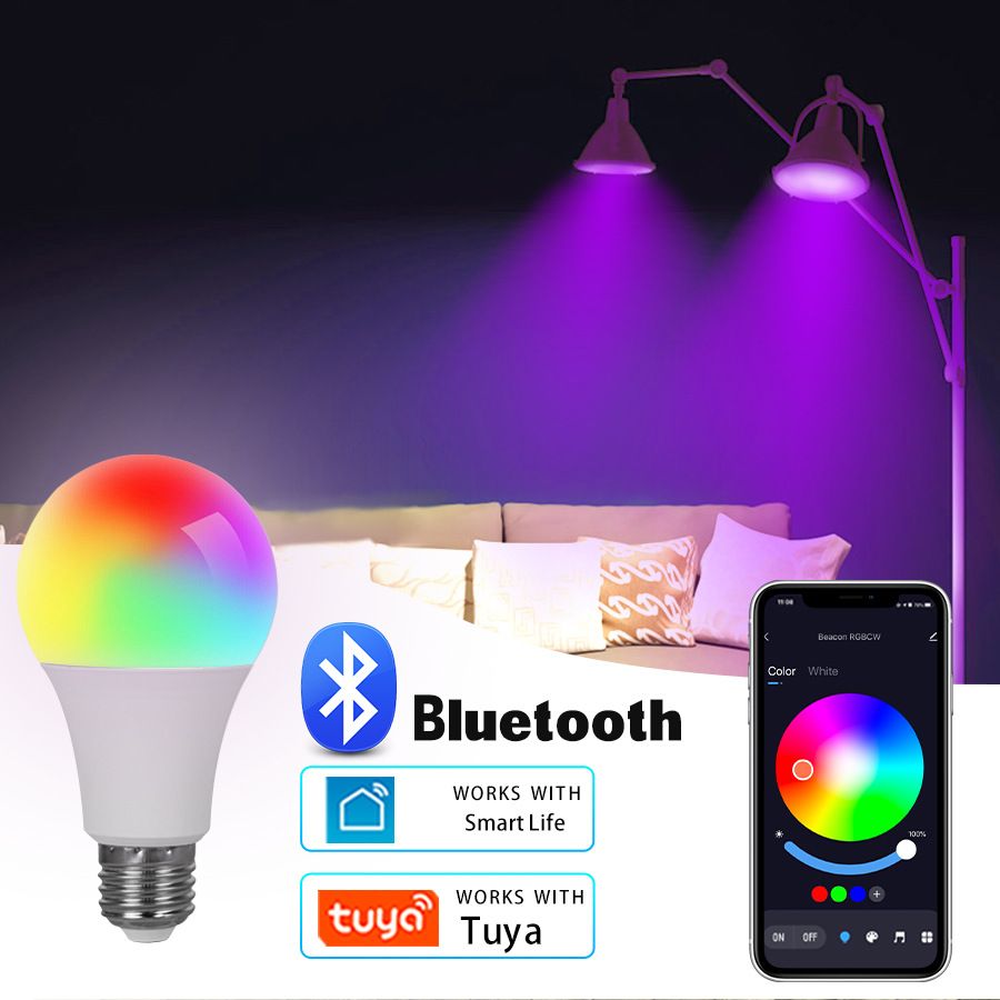 2 Sizes 9W/15W-16 million colours LED RGB bulb B22 Indoor Lighting WiFi Wi-Fi and Bluetooth bulb Multi-colour adjustable Smartlife app control, compatible with TUYA APP (smartlife), Alexa, Google Home