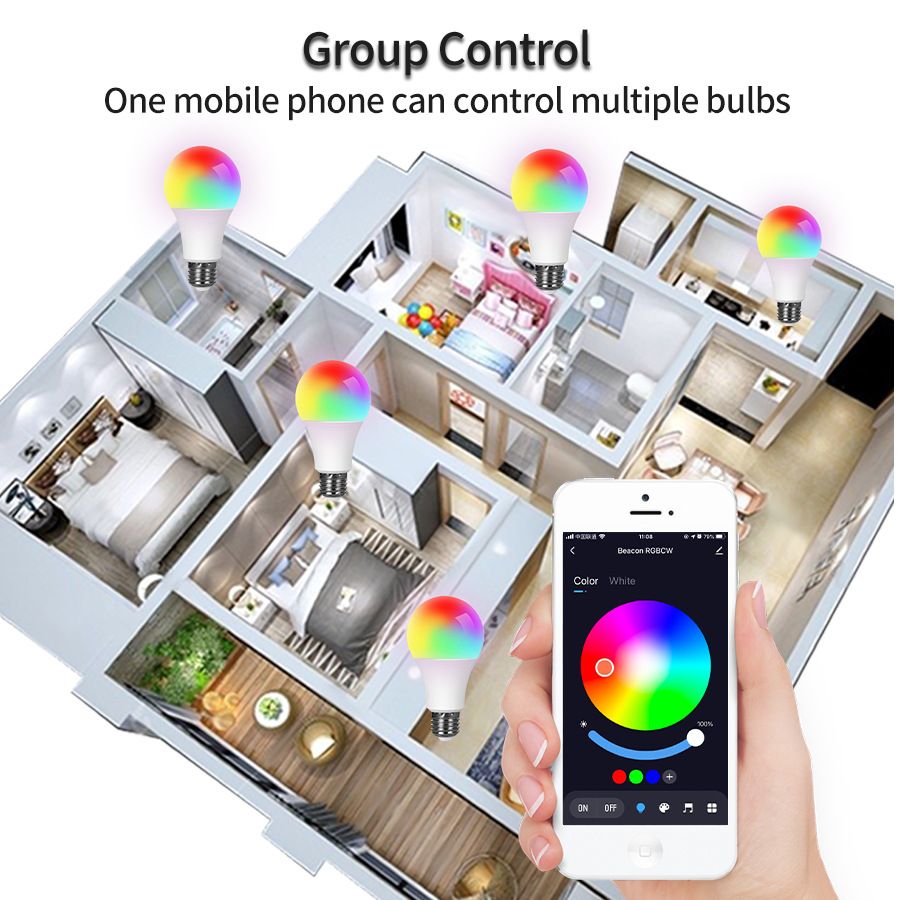 2 Sizes 9W/15W-16 million colours LED RGB bulb B22 Indoor Lighting WiFi Wi-Fi and Bluetooth bulb Multi-colour adjustable Smartlife app control, compatible with TUYA APP (smartlife), Alexa, Google Home