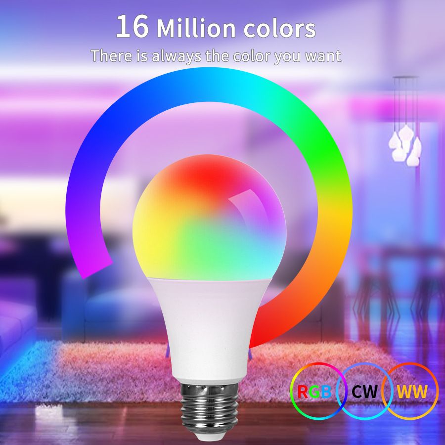 2 Sizes 9W/15W-16 million colours LED RGB bulb B22 Indoor Lighting WiFi Wi-Fi and Bluetooth bulb Multi-colour adjustable Smartlife app control, compatible with TUYA APP (smartlife), Alexa, Google Home