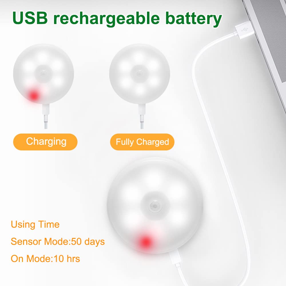 Motion Sensor LED Night Light, USB Charging, 4 Modes (Cold Auto/Warm Auto/On/Off), Two Colours Upgrade, Magnetic Sticker Wireless Wall Light Cabinet Light for Kitchen, Stairs, Bedroom, Hallway