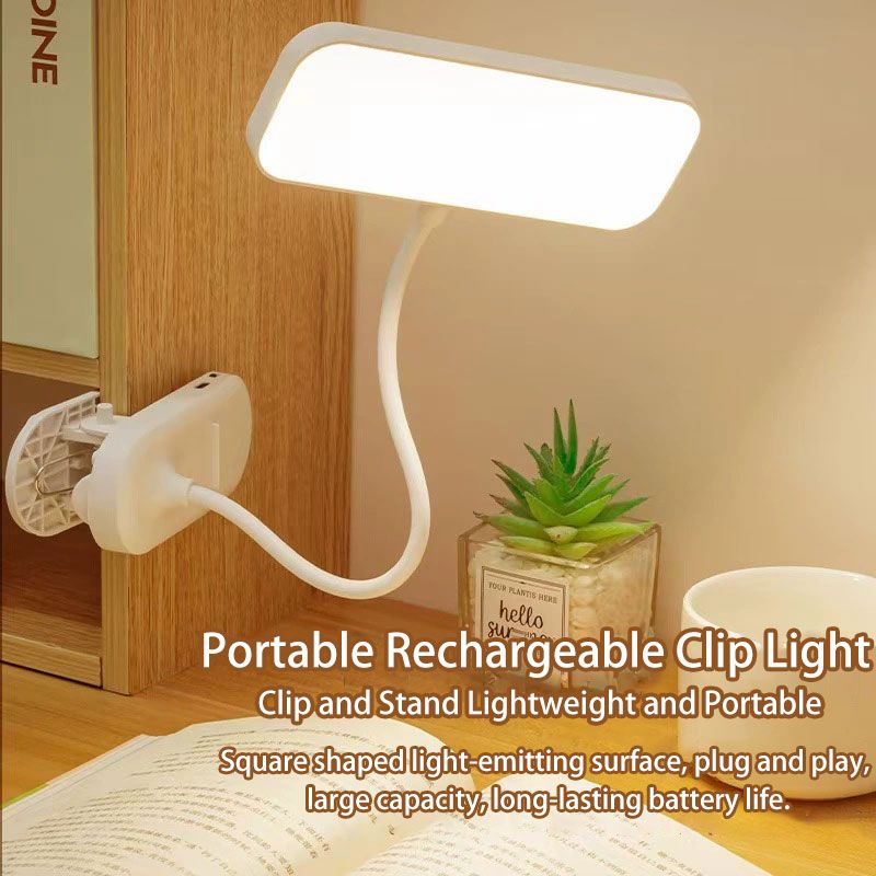 Clip Model LED Desk Lamp Night Lamp Eye Protection USB Rechargeable 3 Frames (Natural Light/White Light/Warm Light) Touch Control for Home, Office, Bedroom, Reading, Work, Study, 5V, 1A