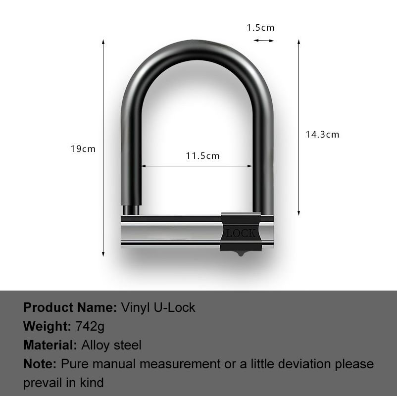 U-Lock Hydraulic Shear Resistant Anti-theft Waterproof Thickened Motorcycle U-Lock Heavy Duty Anti-theft Bicycle U-Lock Steel Lock Motorcycle Scooter Padlock 7.48 x 5.71 inches,2 Keys