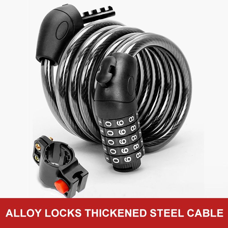 Anti-theft Bicycle Lock(3.44ft) 5-digit Auto Coil Resettable Combination Code Retractable Thickened Motorcycle Lock Ring Lock Mountain Motorcycle Wire Lock Alloy Steel Wire Lock with Lock Bracket