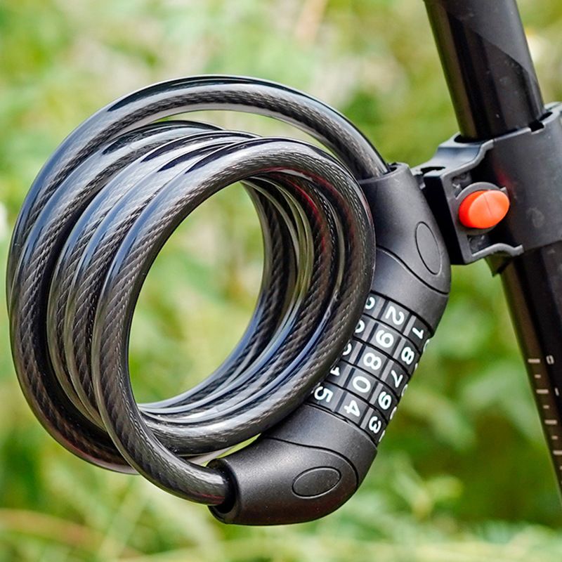 Anti-theft Bicycle Lock(3.44ft) 5-digit Auto Coil Resettable Combination Code Retractable Thickened Motorcycle Lock Ring Lock Mountain Motorcycle Wire Lock Alloy Steel Wire Lock with Lock Bracket