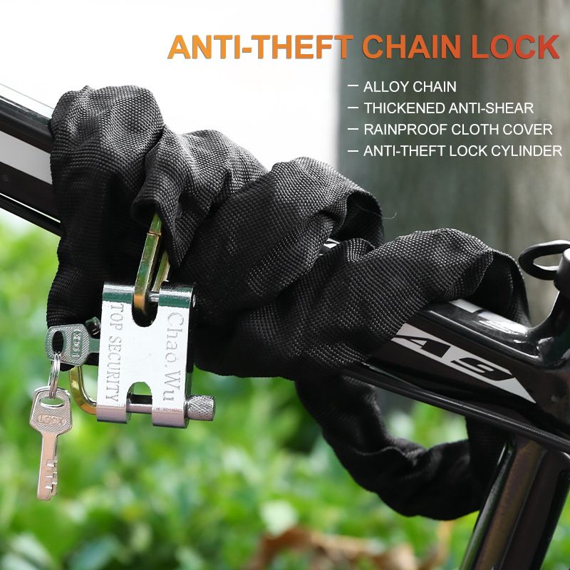 Heavy duty motorcycle chain lock 3ft Anti-theft chain lock Solid and thick anti hydraulic shear Durable and wear-resistant Battery electric car bike lock Padlock Thick chain Alloy lock cylinder,3 keys